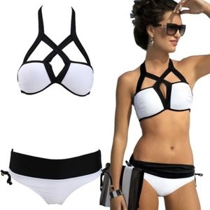 Black White Stappy Bikini Strappy Cagey Swimsuit